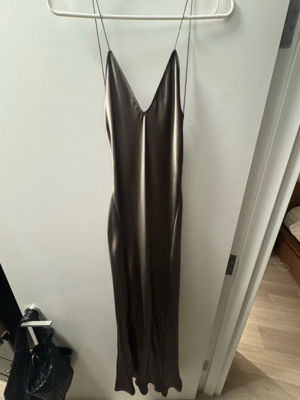 Zara Charcoal Satin Backless Slip Dress - Picture 2 of 4